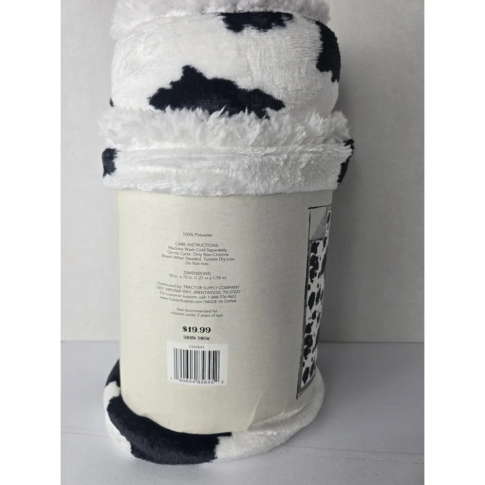 Red Shed Sherpa Throw 50x70 Black White Cow Print Fleece Rustic Blanket Cozy